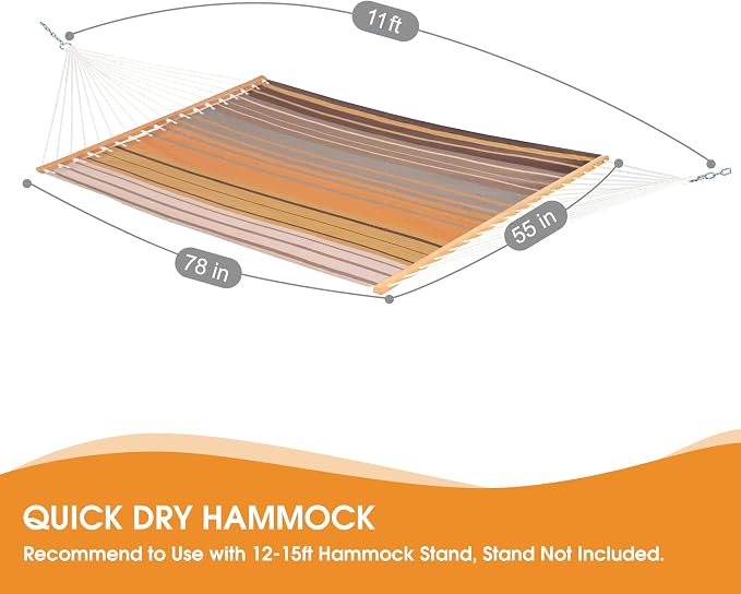 Lazy Daze Hammocks Quick Dry Hammock with Spreader Bar Textliene Fabric Double 2 Person Hammock with Chains Outdoor Patio Poolside Backyard Beach 450 lbs Capacity, Coffee Stripes - Image 5
