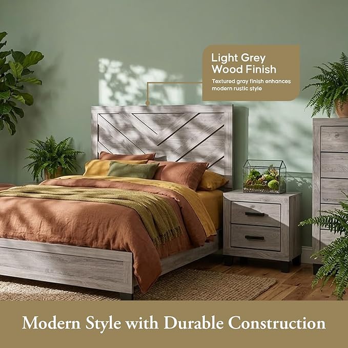 Kings Brand Furniture Napa Farmhouse 6-Piece Bedroom Set - Bed Frame with Headboard, Chest, Dresser and Mirror and 2 Nightstands (King Size)
