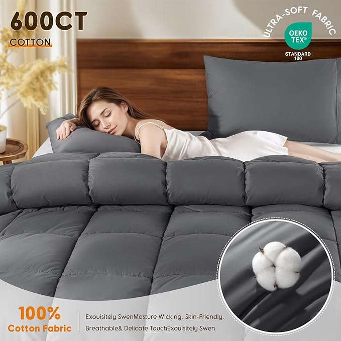 Rwlvpe Comforter Queen Size, All Season Duvet, Down Alternative Bedding Comforter (Dark Grey-10,90"x90")