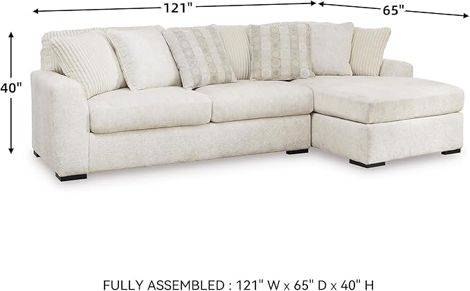 Signature Design by Ashley Chessington L-Shaped 2-Piece Sectional with Chaise, Reversible Cushions, 6 Accent Pillows, Fabric Upholstery, 120" W x 65" D x 40" H, White