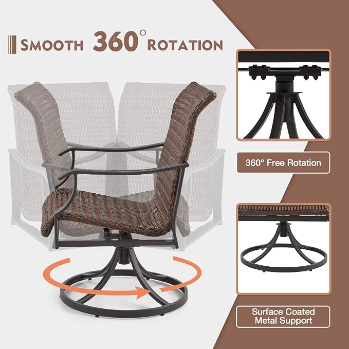 EROMMY Patio Wicker Swivel Chair Set of 8, Heavy Duty Outdoor Dining Chair with 23.5'' High Back, Extra-Large Water-Fall Seat, Rattan Porch Gentle Rocker for Outside, Garden, Backyard - Image 5