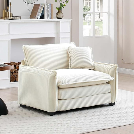 KEIKI 46" Oversized Corduroy Modular Sectional Single Sofa with High-Density Foam Cushions, Removable Armrests, Upholstered Retro 1-Seater Lounge Accent Chair with 1 Pillow, for Living Room, Beige