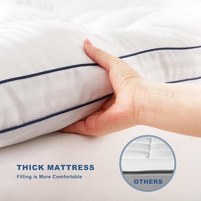 BEDLORE Twin XL Mattress Topper, Thick Pillow Top Pad for Back Pain Relief, Cooling Soft Mattress Cover with Deep Pockets 6-15 inch