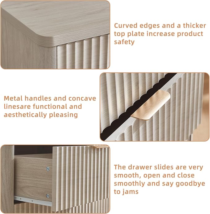 LEYAOYAO Fluted 6 Drawers Dresser Set of 2, 48" Wide Modern Chest of Drawers with Metal Handle, Light Grey Curved Profile Dresser TV Stand, Wooden Drawer Organizer for Bedroom, Living Room, Hallway - Image 6