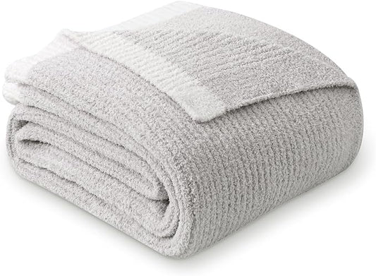 MH MYLUNE HOME Ultra Soft Ribbed Throw Blanket for Couch 60x80 Inches Luxurious Super Cozy Fluffy Microfiber Blanket Plush Warm Reversible Throw Blankets for Sofa Bed - Gray 60 x 80 Inches