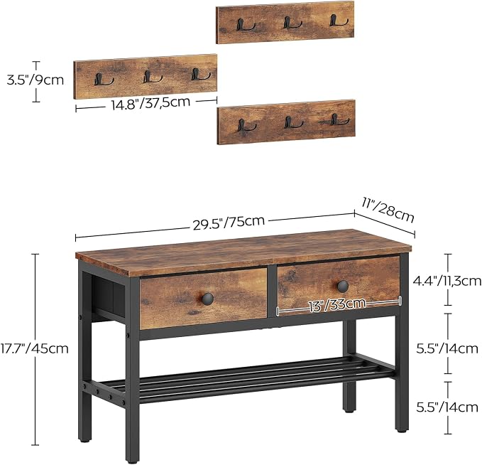 YATINEY Hall Tree with Bench and Shoe Storage, Entryway Bench with Coat Rack, 4-in-1 Coat Rack Shoe Bench, Multifunctional, for Front Door, Hallway, Foyer, Rustic Brown and Black MT05BR - Image 8
