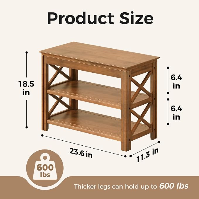 Bamworld Shoe Rack Bench with Storage 3 Tier Bamboo Shoe Bench Entryway Rustic Entryway Bench (X-Brown, 23.6 Inch - Image 2