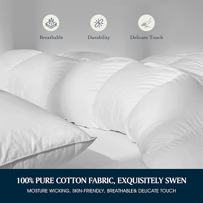 Serta Goose Feather Down Fiber Cotton Comforter King Size - 100% Cotton Duvet Insert - Hotel Luxury Hypoallergenic Bedding Comforter Extra Warmth 106 x 90 Inch White