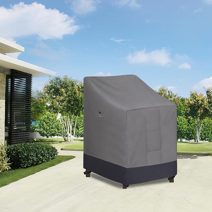 Easy-Going Heavy Duty Outdoor Stackable Chair Cover, Waterproof Patio Chair Cover, Windproof Outdoor Furniture Cover with Air Vent (2 Pack-28Wx36Dx47H inch, Gray/Dark Gray) - Image 2