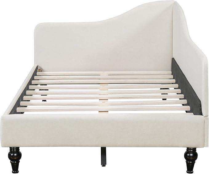 Merax Twin Size Bed Frame Daybed, L-Shaped Linen Day Bed Corner Sofa for Living Room & Guest Room, No Box Spring Needed, Beige