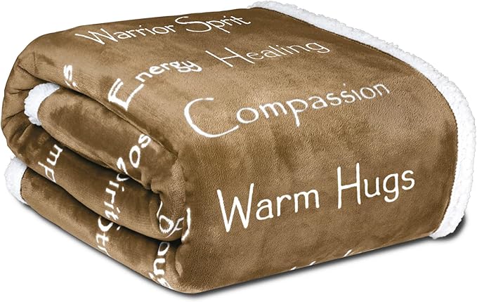 Compassion Blanket (Brand)- Strength Courage Super Soft Warm Hugs, Get Well Gift Blanket Plush Healing Thoughts Positive Energy Love & Hope (Camel, 50 x 65 Sherpa)