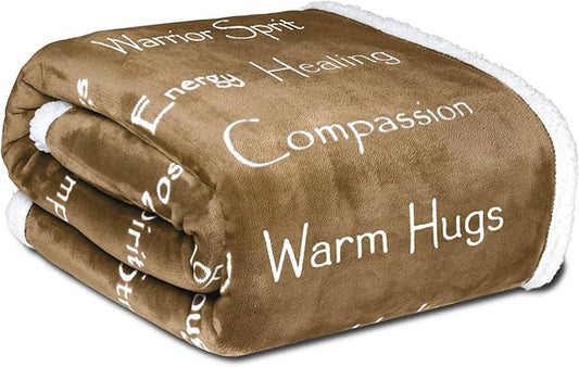 Compassion Blanket (Brand)- Strength Courage Super Soft Warm Hugs, Get Well Gift Blanket Plush Healing Thoughts Positive Energy Love & Hope (Camel, 50 x 65 Sherpa)