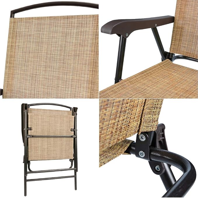 Devoko Patio Folding Chair Deck Sling Chair Camping Garden Pool Beach Using Chairs Space Saving Set of 2 (Beige) - Image 5