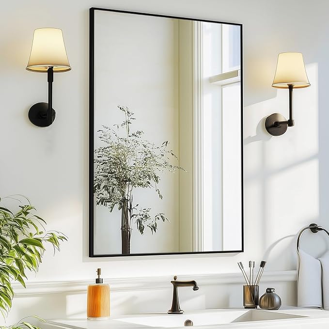 Sunniry Mirrors for Bathroom Sink, Black Frame Mirror 24x32 inch, Vanity Mirrors with Aluminum Metal Frame for Bathroom, Farmhouse, Hallway, Living Room. by Sunniry