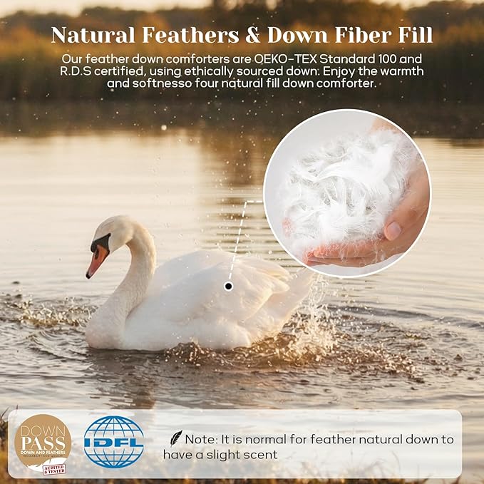 Joysoul King Size Down Comforter - All Season Ultra Soft Goose Down & Feather Fiber Fill, Luxury Hotel Cream Duvet Insert with Corner Tabs (104" X 88")
