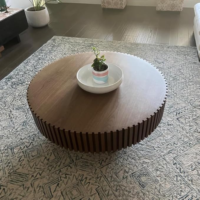 WILLIAMSPACE 39.4" Walnut Round Coffee Table, Modern Luxury Wood Circle Drum Center Table for Living Room, Accent Side End Table for Apartment, ø39.4'' x 13.4''H (Walnut)