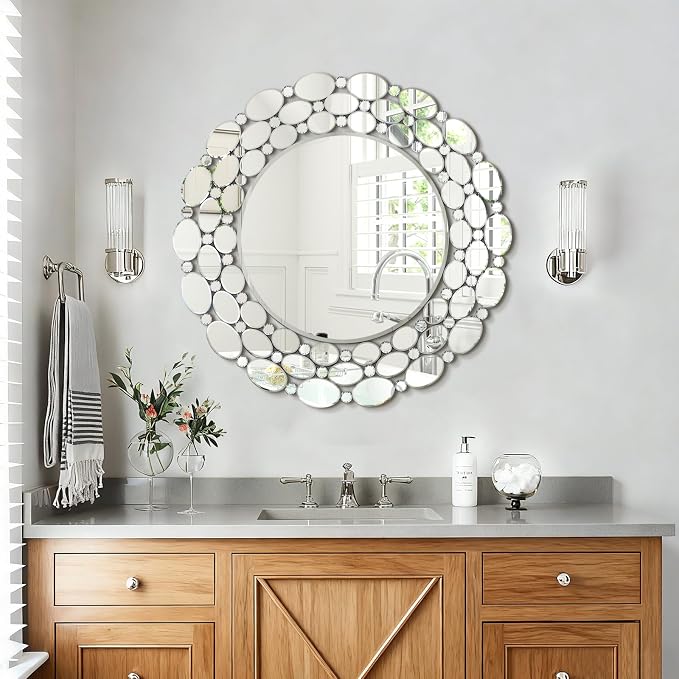 32" Large Round Wall Mirrors, Modern Silver Mirror for Wall Decor, Elegant Decorative Mirror for Entryway, Living Room, Bedroom, Bathroom, Dining Room - Image 6