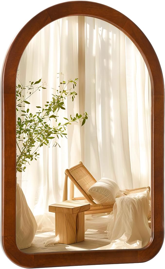 Arched Mirror 24 x 36 Inch,Walnut Brown Wood Rustic Bathroom Tempered Wall Mirror with Wood Frame,Round Corner Arch Farmhouse Wooden Vanity Mirror for Living Room,Entryway or Bedroom by Culer