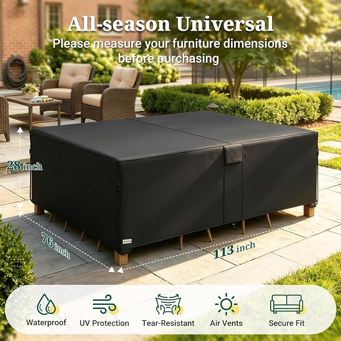 MR. COVER Heavy Duty Patio Furniture Covers, 900D Outdoor Furniture Cover Waterproof , Large Patio Set Covers Waterproof Outdoor for Dining Table and Chairs Combo, 113 x 76 x 28 Inch, Black - Image 2
