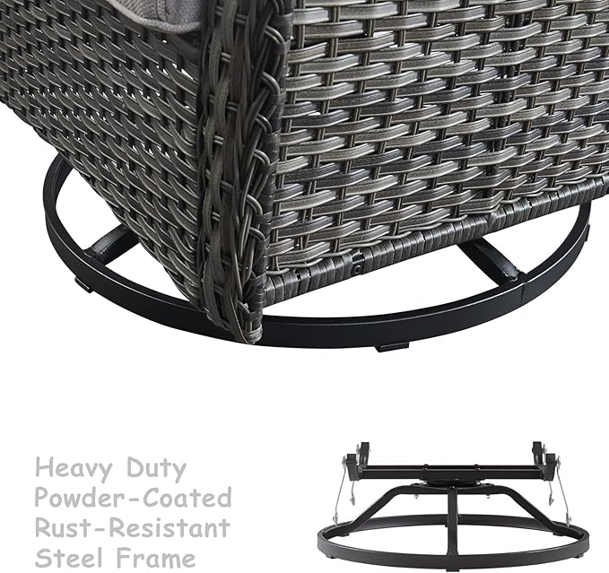 HUMMUH Outdoor Furniture Patio Furniture Set 6 Pieces Wicker Outdoor Sectional Sofa with Swivel Rocking Chairs,Patio Ottomans,Side Table