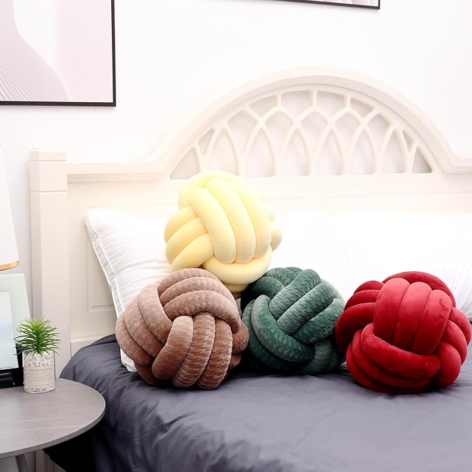 Petrella Knot Pillows Ball Round Throw Pillows Home Decor Cushion Decorative Aesthetic Throw Pillows，Khaki 8inch