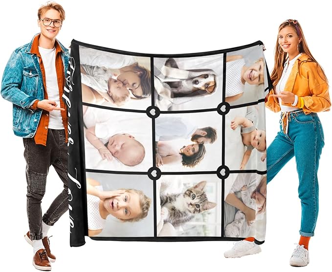 Printwoo Custom Blanket with Photos, Personalized Photo Blankets Using My Own Photos, Customized Blankets with Pictures, Personalized Gifts for Women Men Baby Child