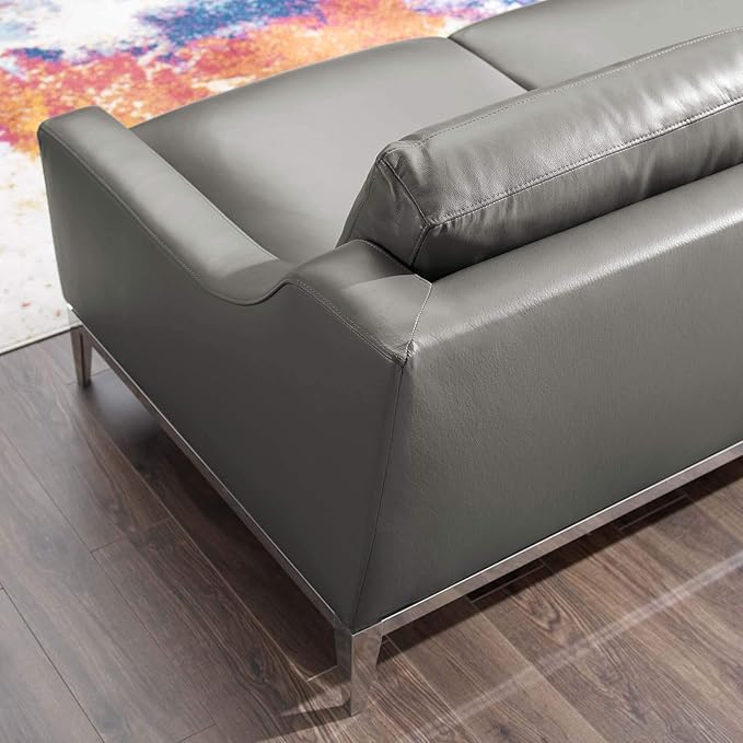 Modway Harness 64" Leather Loveseat in Gray with Stainless Steel Base