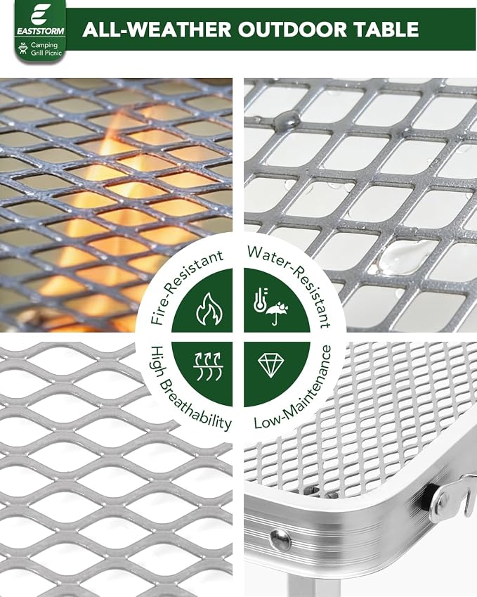 Small 2ft Folding Table with Carry Handle, Adjustable Height 10.6" or 22", Silver Metal Mesh, Portable & Compact Indoor/Apartment/Card/Side/Grill Table, 23.6"Lx15.8"W, Lightweight 4 lb, 66 lb Capacity - Image 8