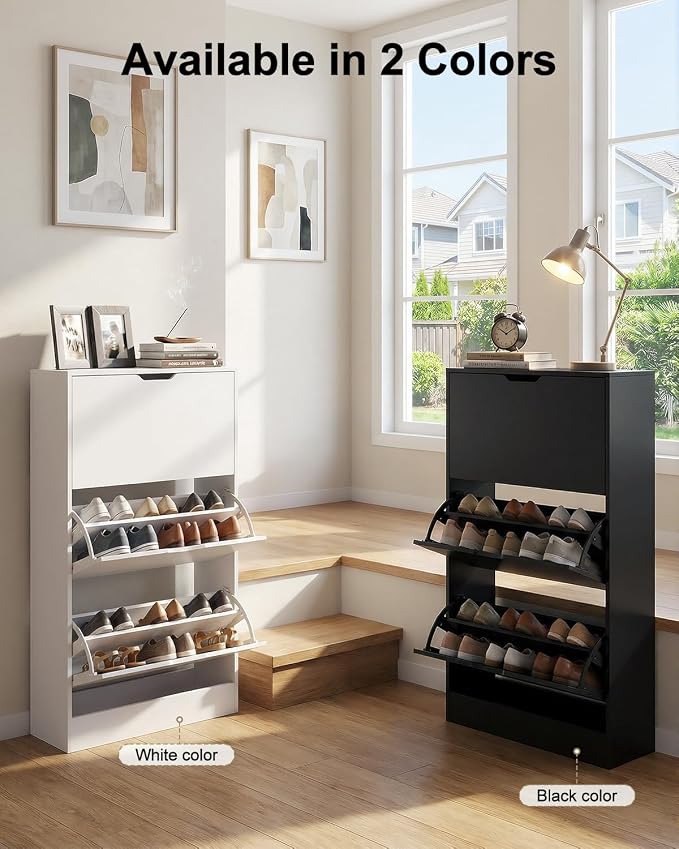 Slim Shoe Cabinet with 3 Flip Drawers, Narrow Shoe Storage Cabinet, Hidden Shoe Organizer for Entryway, Freestanding Shoe Rack for Hallway Living Room(Black, 3 Drawers) - Image 7