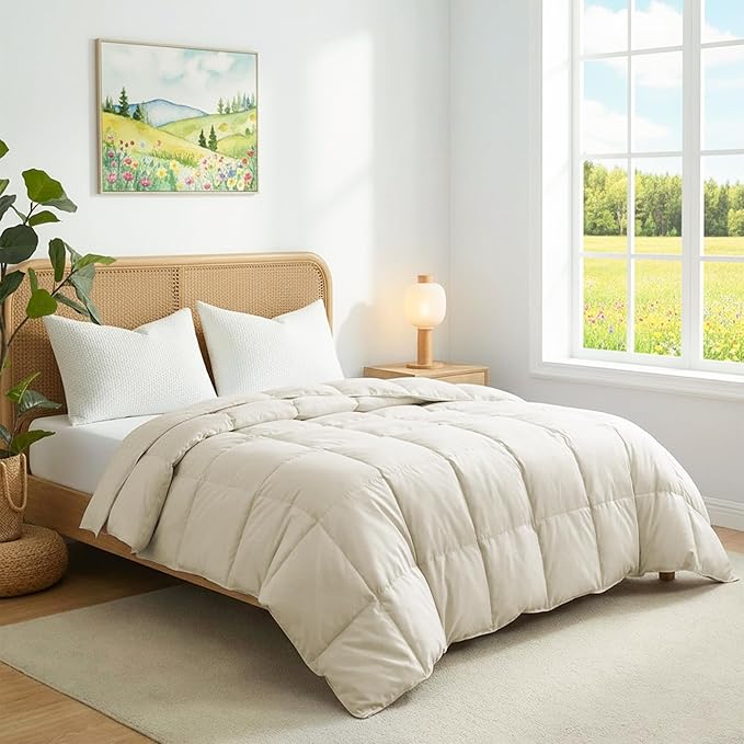 Joysoul Goose Feathers Fiber Comforter - Lightweight Ultra Soft Fabric Cover Breathable White Down Feather Fill, California King Size Duvet Insert (108" X 94")