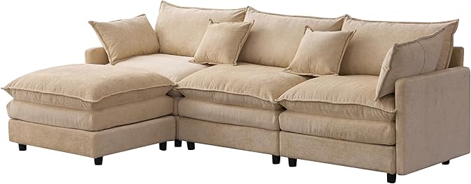 105" Oversized Modular Cloud Sectional Sofa Free Convertible L-Shaped Corner Sectional with Movable Ottoman, Chenille Upholstered Multiple Cushions Cloud Sofa Couches | Easy to Assemble
