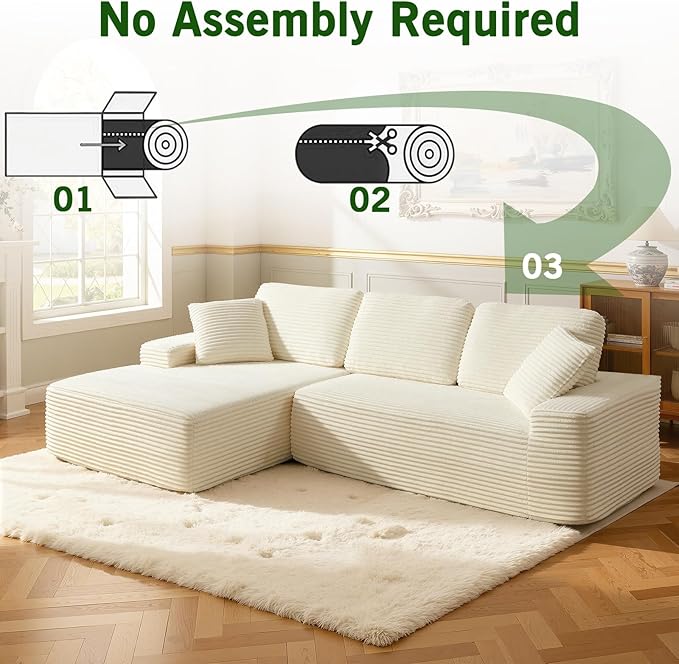 109.4” Modular Sectional Sofa, Convertible Sofa Bed, No Assembly Required Cloud Couch with Deep Seat, Modern L-Shaped Boneless Sofa for Living Room (Beige)
