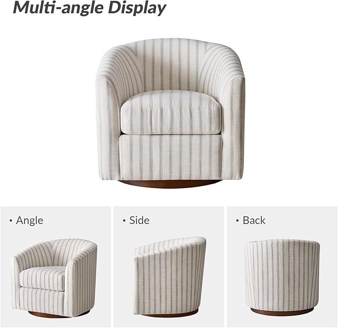 HULALA HOME Modern Swivel Accent Chair with Solid Wood Base, Round Swivel Barrel Chair with Striped Pattern, No Assembly Required, Stripe