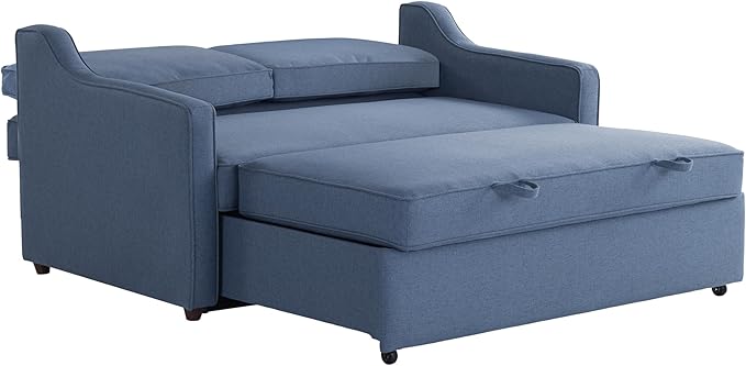 Serta® Corren 68.1" Queen Sized Convertible Sofa, Dream Coil® Comfort, Fingerguard® Pinch Point Protection, Sofa Chenille Fabric, Navy Blue