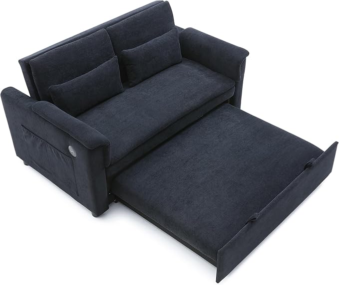 55" Convertible Loveseat Pull Out Sofa Bed for Living Room 3 in 1 Multi-Functional Sleeper Sofa Chaise Lounge Daybed Sofacama w/Adjustable Backrest,USB Ports,Side Pockets