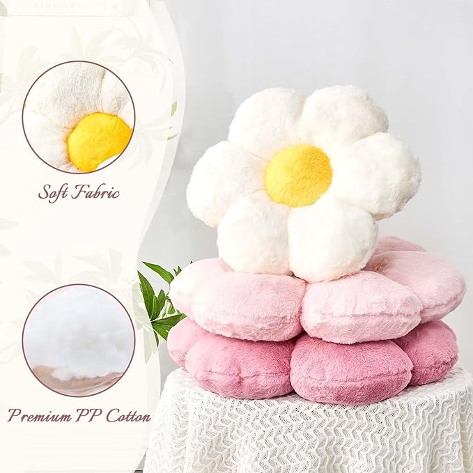 Kcvvcr Pink Flower Pillow, Cute Decorative Flower Shaped Throw Pillow with Faux Rabbit Fur, 14.9" Soft Flower Plush Throw Pillow Floor Pillows Room D??cor for Bedroom Living Room
