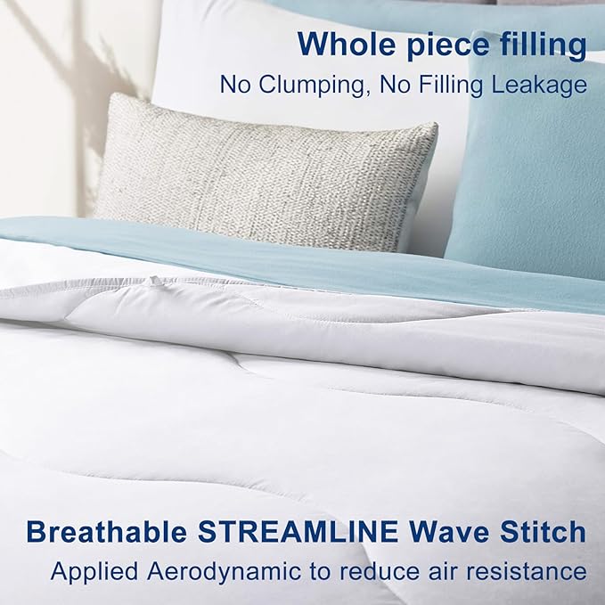MEELUS Lightweight Comforter Cooling White, All Season Duvet Insert Breathable Queen Size Summer Bedding, Soft Microfiber Cool Down Alternative Quilt with Corner Tabs, 88x88 inch