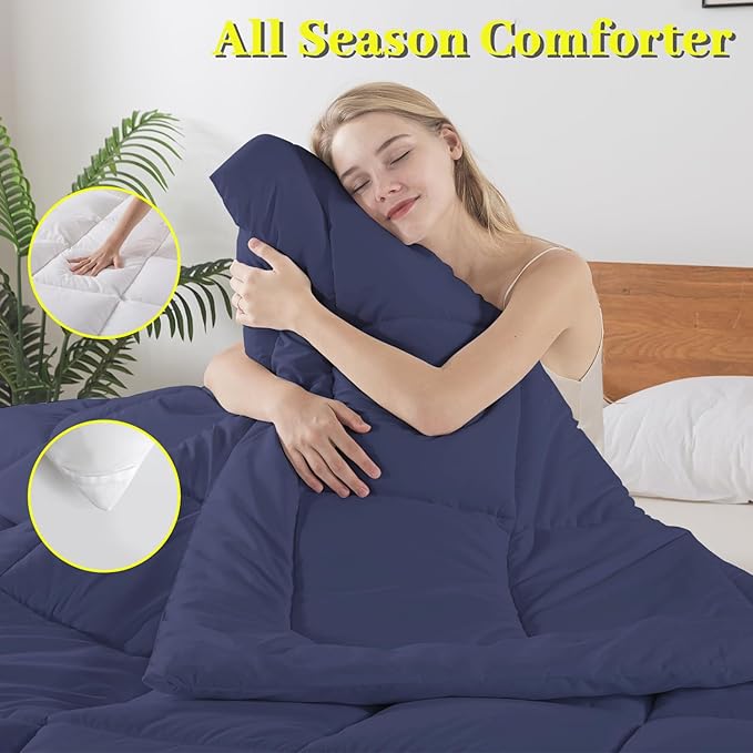 BedTreat Down Alternative Comforter Queen Duvet Insert with Corner Tabs, All Season Quilted Bed Comforter Box-Stitched Queen Comforter Blue，Machine Washable Microfiber Bedding