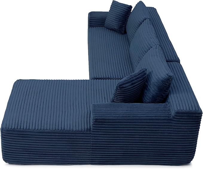 105-Inch L-Shaped Right Facing Corner Compressed Sofa Modular Sectional Boneless Cloud Sofa Floor Foam Couch with Chaise Lounge, Corduroy Corner Boneless Cloud Couch