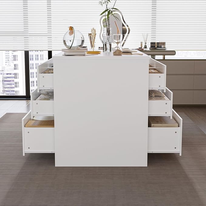 Armoire Bedroom Wardrobe Closet Island with 12 Drawers & Flip Door, Walk in Closet Island with Storage Bench, Islands Dresser for Bedroom Cloakroom White (61.9”W x 27.6”D x 32.6”H)