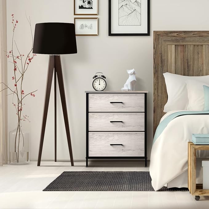 Sorbus Nightstand Dresser with 3 Faux Wood Drawers - Bedside Table Chest with Storage, Steel Frame, Wood Top, Easy Pull Fabric Bins for Bedroom, Living Room, Closet & Dorm Furniture Lamp Stand - Image 6