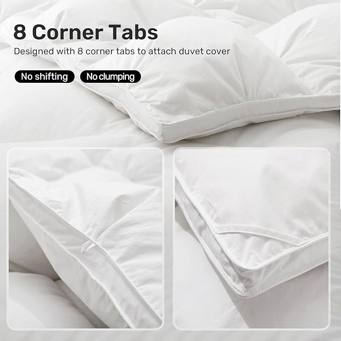 UNIKOME King Size Goose Feather Down Fiber Comforter - Pinch Pleat Duvet Insert All Season with 100% Cotton Cover, Warm Bed Comforter with 20% Extra Fill, Cloud-Like Fluffiness (106"X90", White)