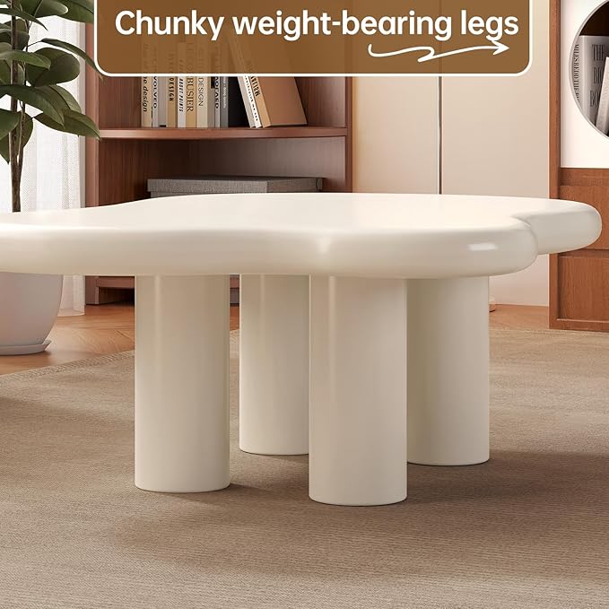 Guyii 35.43" Cloud Coffee Table, Cream White Coffee Table for Living Room, Cartoon Irregular Indoor Tea Table, Modern End Table with 4 Legs
