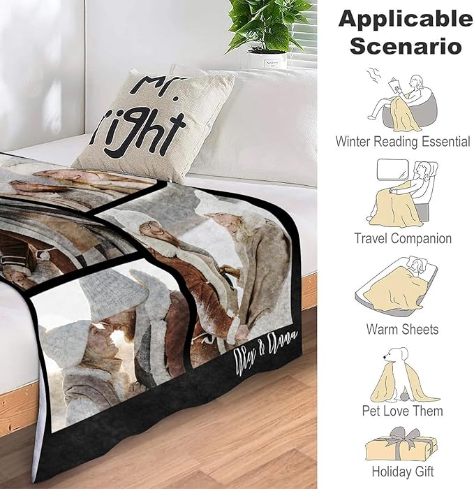 ICELIETE Custom Blanket with Picture Customized Fleece Photo Blanket for Couples Gifts Personalized Blankets and Throws Christmas Valentines Day Gifts for Boyfriend Girlfriend