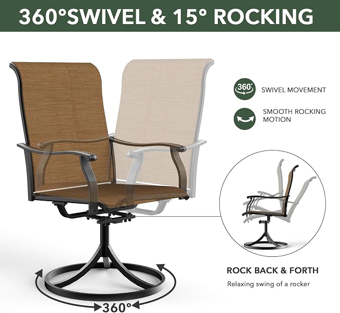 Anmutig 7-Piece Outdoor Dining Set, 6 Swivel Chairs＆63‘’ Rectangular Table All Weather Frame Furniture Set - Brown Style1 - Image 2