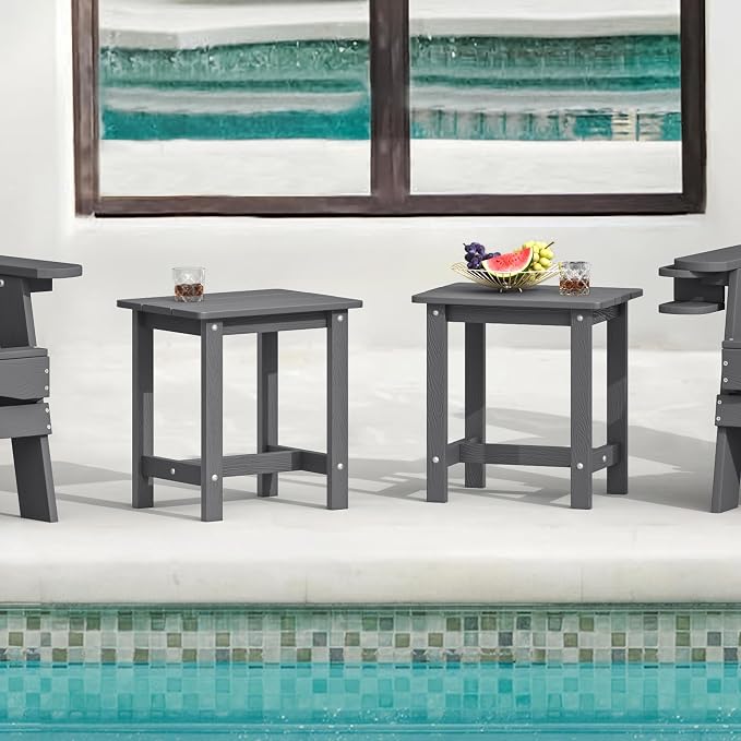 LUE BONA Outdoor Side Table Set of 2, HDPS Small Outdoor Table, Adirondack Side Table, Outside End Table for Patio, Deck, Pool, Weather Resistant/Easy Maintenance, Dark Gray - Image 2