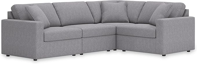 Signature Design by Ashley Modmax Stain Resistant Urban Modular L-Shaped 4-Piece Sectional with Reversible Cushions, Removable Covers and 3 Accent Pillows, Light Gray