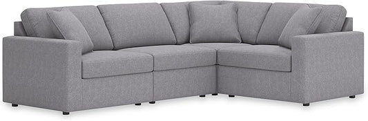 Signature Design by Ashley Modmax Stain Resistant Urban Modular L-Shaped 4-Piece Sectional with Reversible Cushions, Removable Covers and 3 Accent Pillows, Light Gray