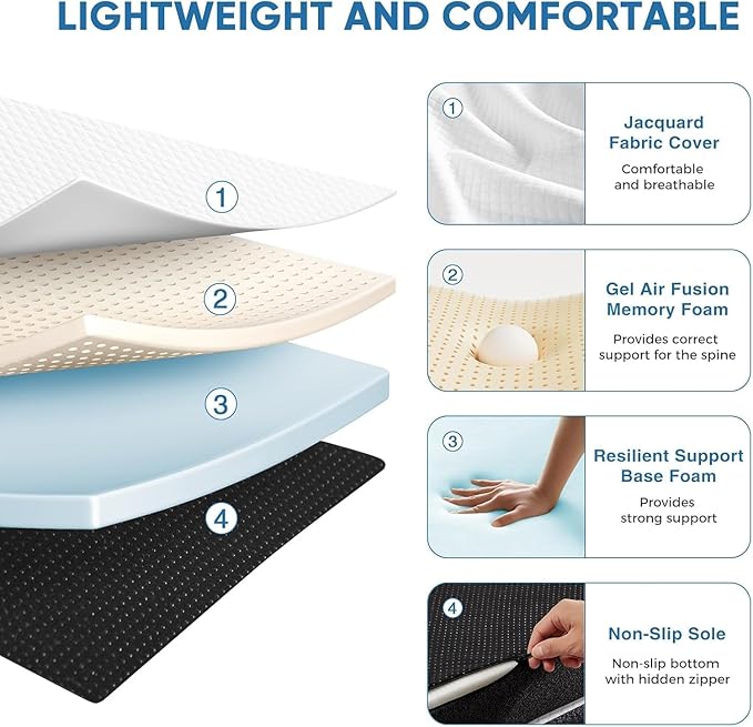 OLIXIS Tri-fold Memory Foam Mattress - 3 Inch Queen Size Portable Floor Bed, Foldable Mat for Adults, Collapsible and Washable Cover with CertiPUR-US Certified, for Travel & Camping & Yoga