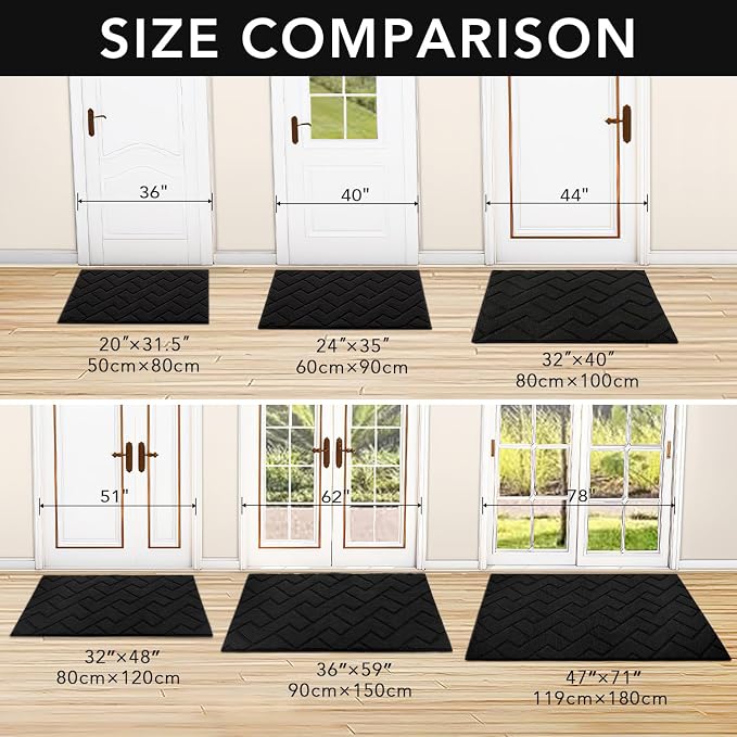 hicorfe Front Door Mat Outside Entrance,36"x59" Absorbent Muddy Dirt Resist Welcome Door Mats Outdoor Indoor,Stain and Fade Resistant,Non Slip Backing Entry Mat Doormat for Entryway(Black) - Image 3